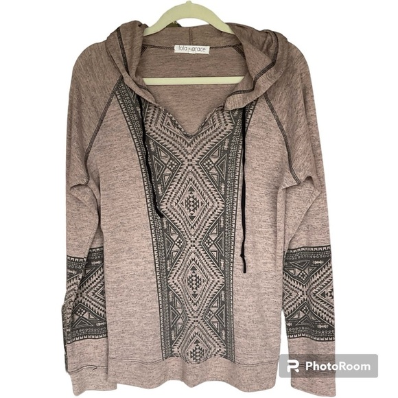 LOLA GRACE HOODIE TEE TOP SIZE XL AZTEC PRINT - Picture 1 of 5